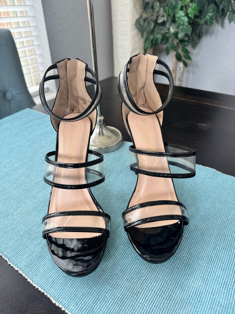 Chase + Chloe Black Clear Strap Women’s Sandals 9